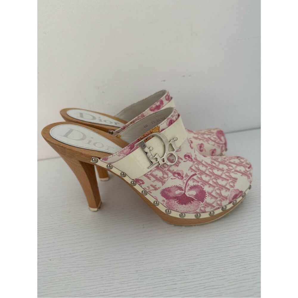 Dior Retro Vintage Trotter Print Logo Embellished Pink Blossom Clogs Mules 40 - Picture 3 of 9